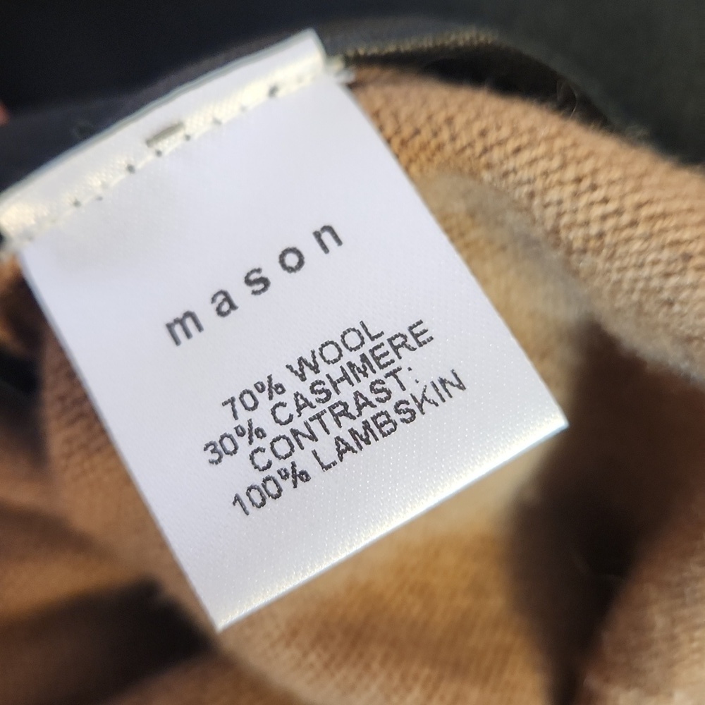 MASON Wool Blend Crew Neck Sweater with Leather Panel, size P - Picture 6 of 9